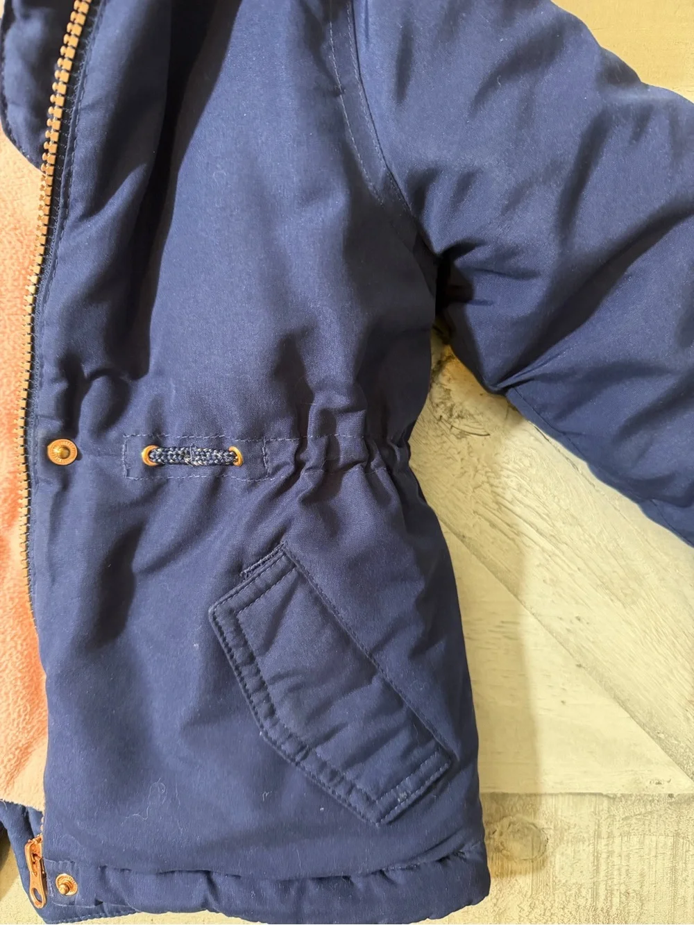OshKosh B'gosh Navy Jacket with Pink Lining & Faux-Fur Trim Size 4T VGUC